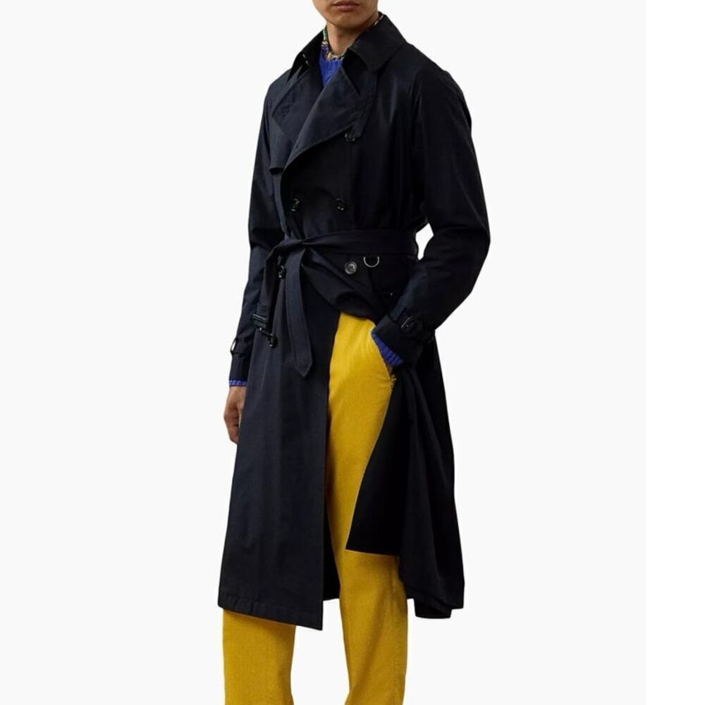 Ralph Lauren Blue Label Vintage Double-Breasted Unisex Trench Coat EUC Black 40R - Picture 2 of 10